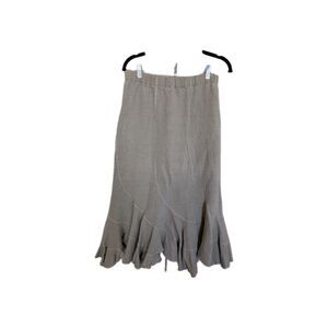 Linen Skirt Midi Ruffles Oatmeal Tan M Made In Europe